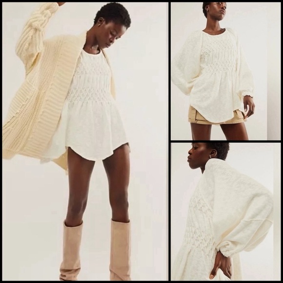 Free People We The Free Snowbell Babydoll White Raglan Boho Cottagecore Top XS/S - Picture 1 of 16